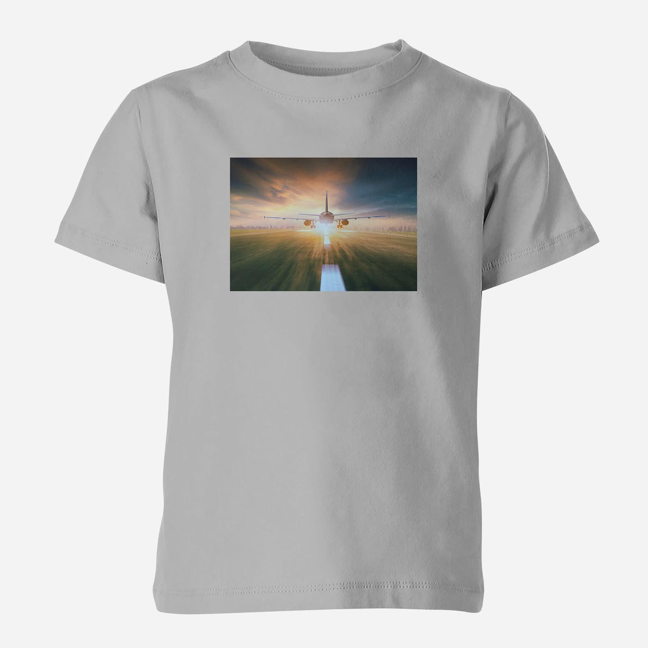 Airplane Flying Over Runway Designed Children T-Shirts
