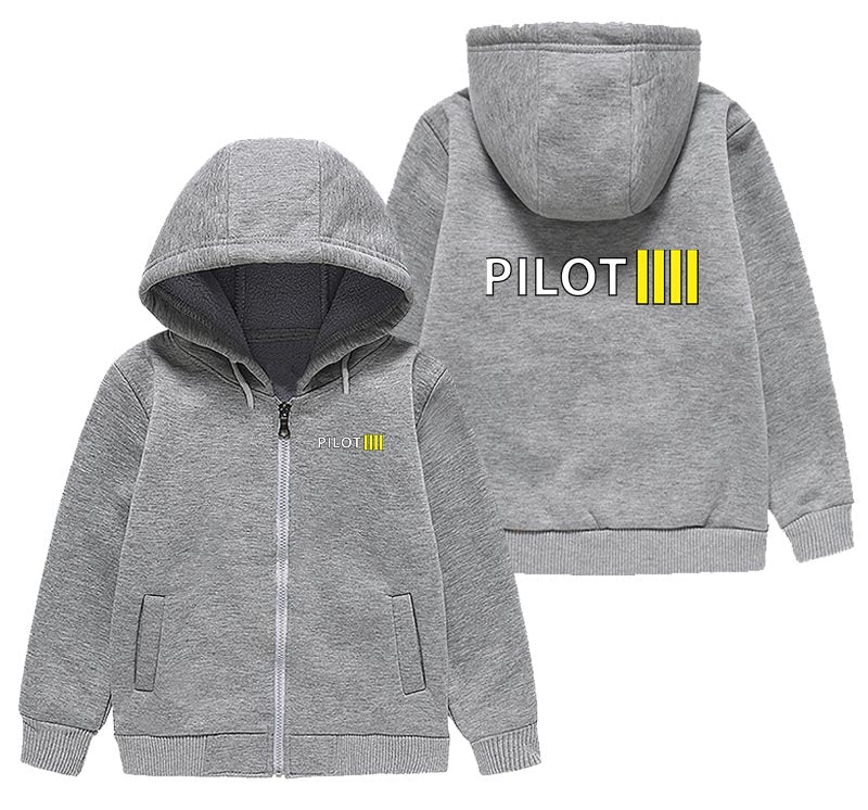 Pilot & Stripes (4 Lines) Designed "CHILDREN" Zipped Hoodies