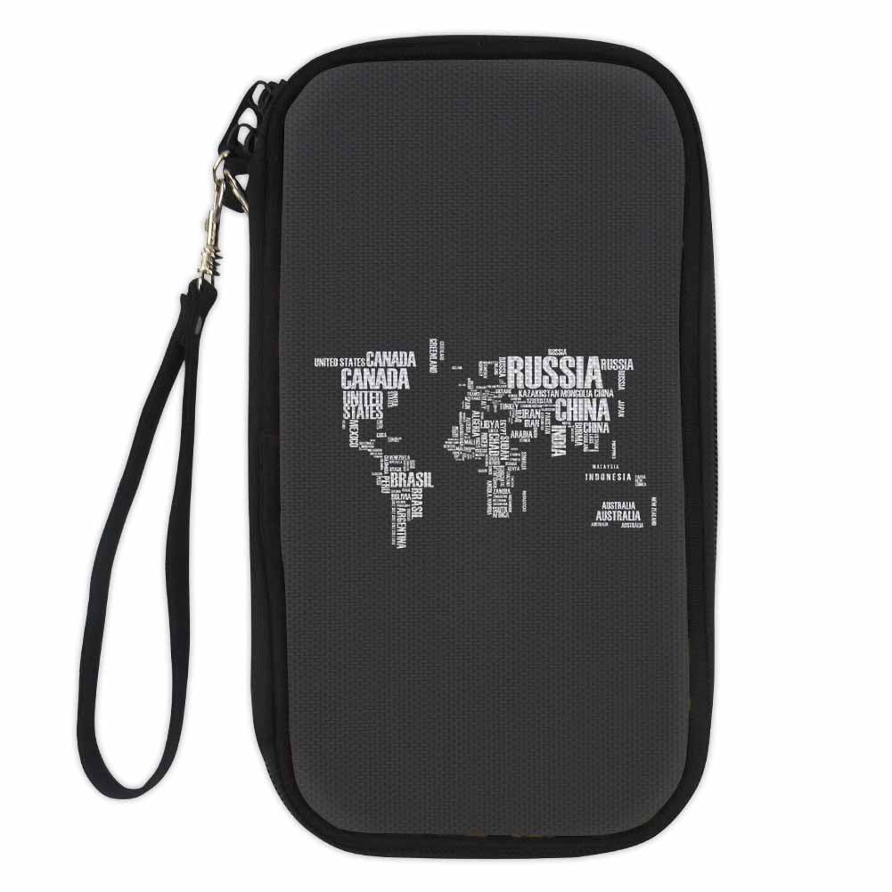 World Map (Text) Designed Travel Cases & Wallets