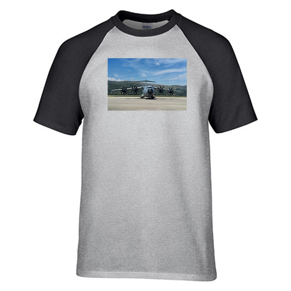 Face to Face with Airbus A400M Designed Raglan T-Shirts