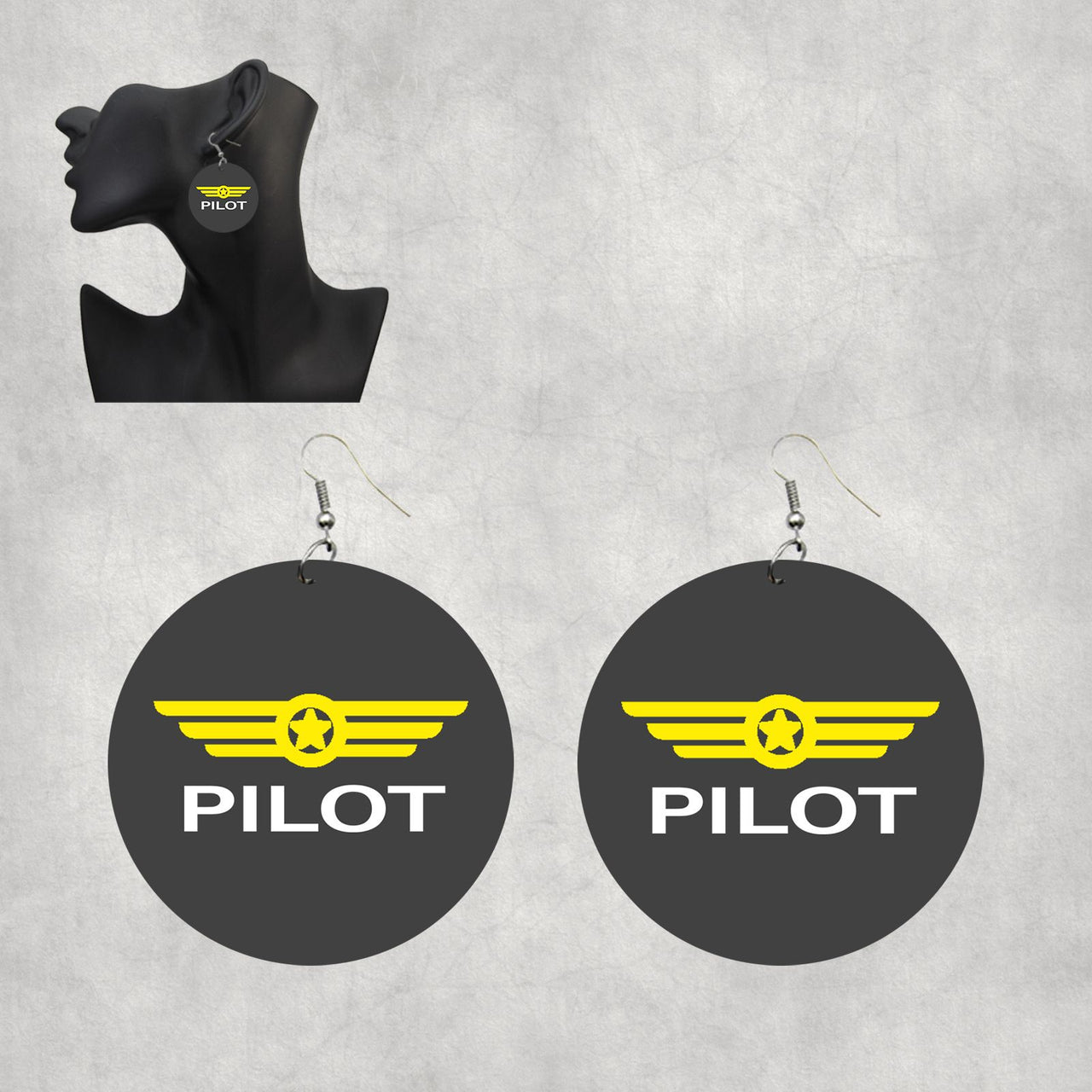 Pilot & Badge Designed Wooden Drop Earrings