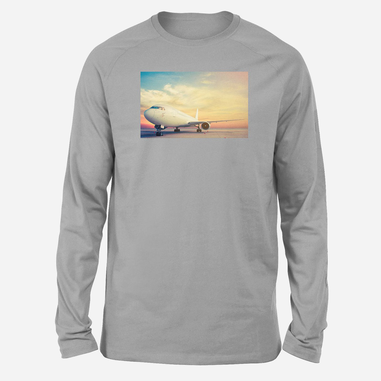 Parked Aircraft During Sunset Designed Long-Sleeve T-Shirts