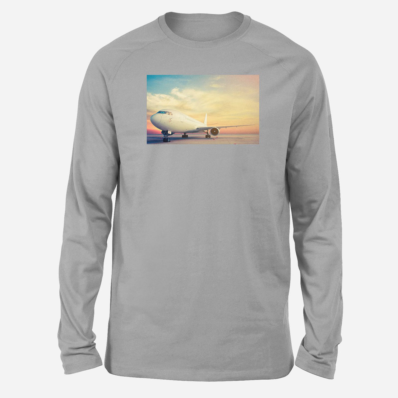 Parked Aircraft During Sunset Designed Long-Sleeve T-Shirts