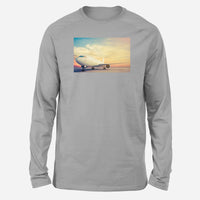 Thumbnail for Parked Aircraft During Sunset Designed Long-Sleeve T-Shirts