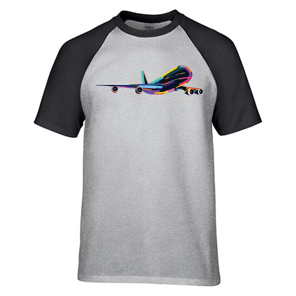 Multicolor Airplane Designed Raglan T-Shirts