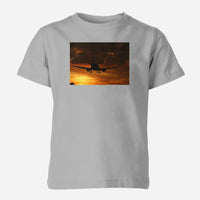 Thumbnail for Beautiful Aircraft Landing at Sunset Designed Children T-Shirts