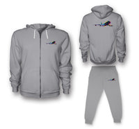 Thumbnail for Multicolor Airplane Designed Zipped Hoodies & Sweatpants Set