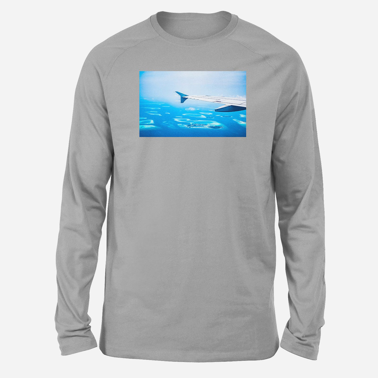 Outstanding View Through Airplane Wing Designed Long-Sleeve T-Shirts