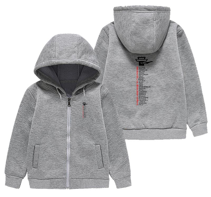Aviation Alphabet Designed "CHILDREN" Zipped Hoodies