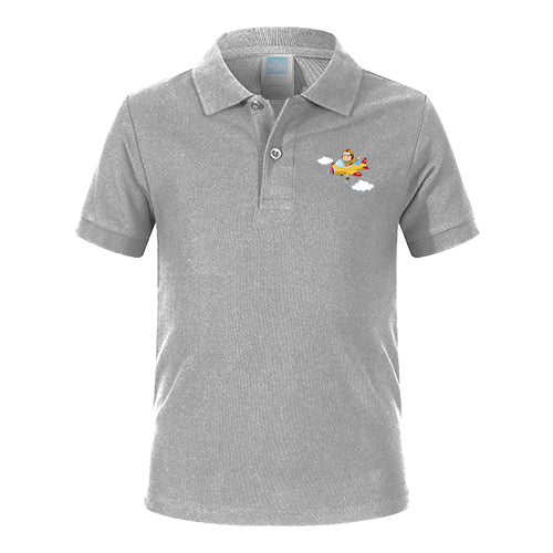 Cartoon Little Boy Operating Plane Designed Children Polo T-Shirts