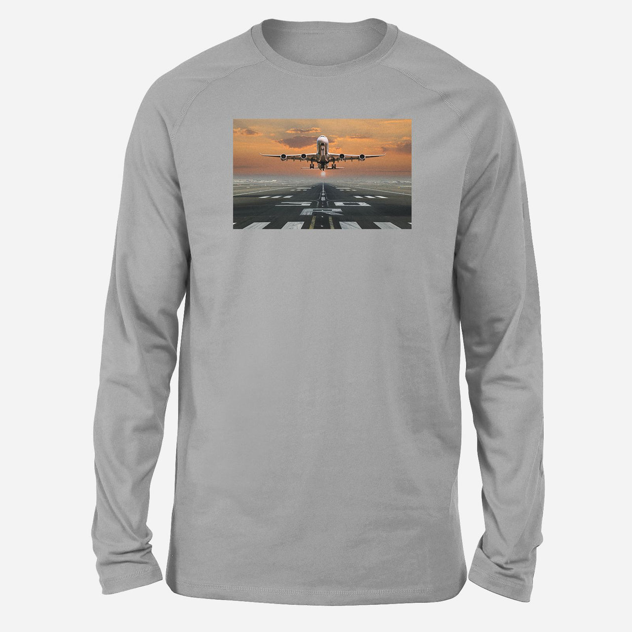 Aircraft Departing from RW30 Designed Long-Sleeve T-Shirts