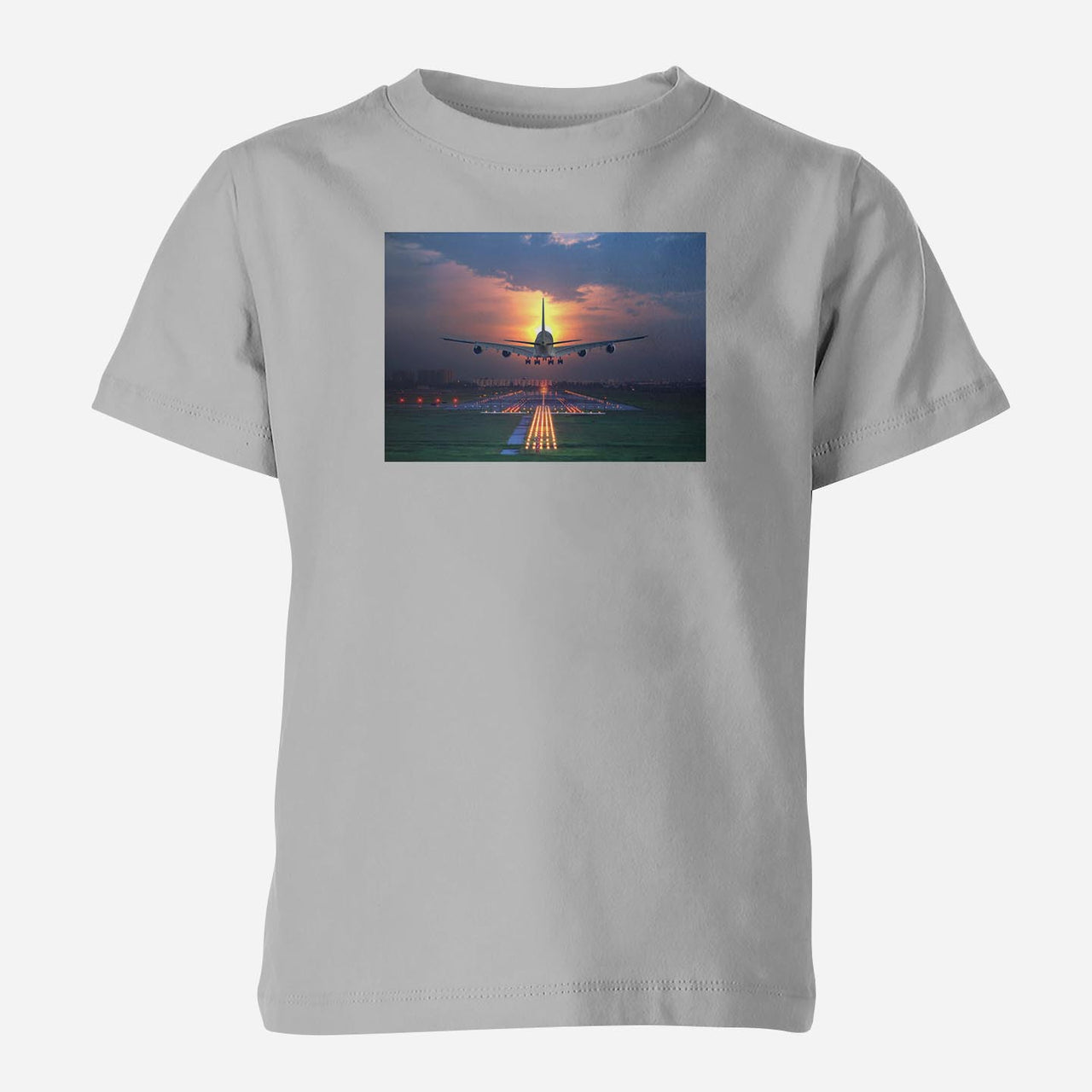 Super Airbus A380 Landing During Sunset Designed Children T-Shirts