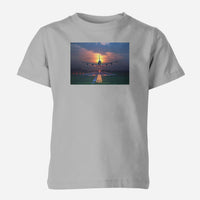 Thumbnail for Super Airbus A380 Landing During Sunset Designed Children T-Shirts