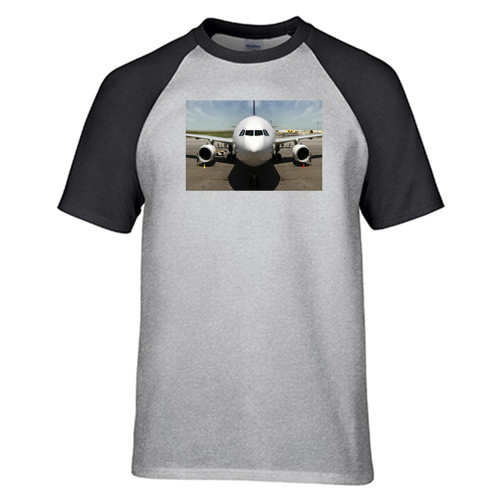 Face to Face with an Huge Airbus Designed Raglan T-Shirts