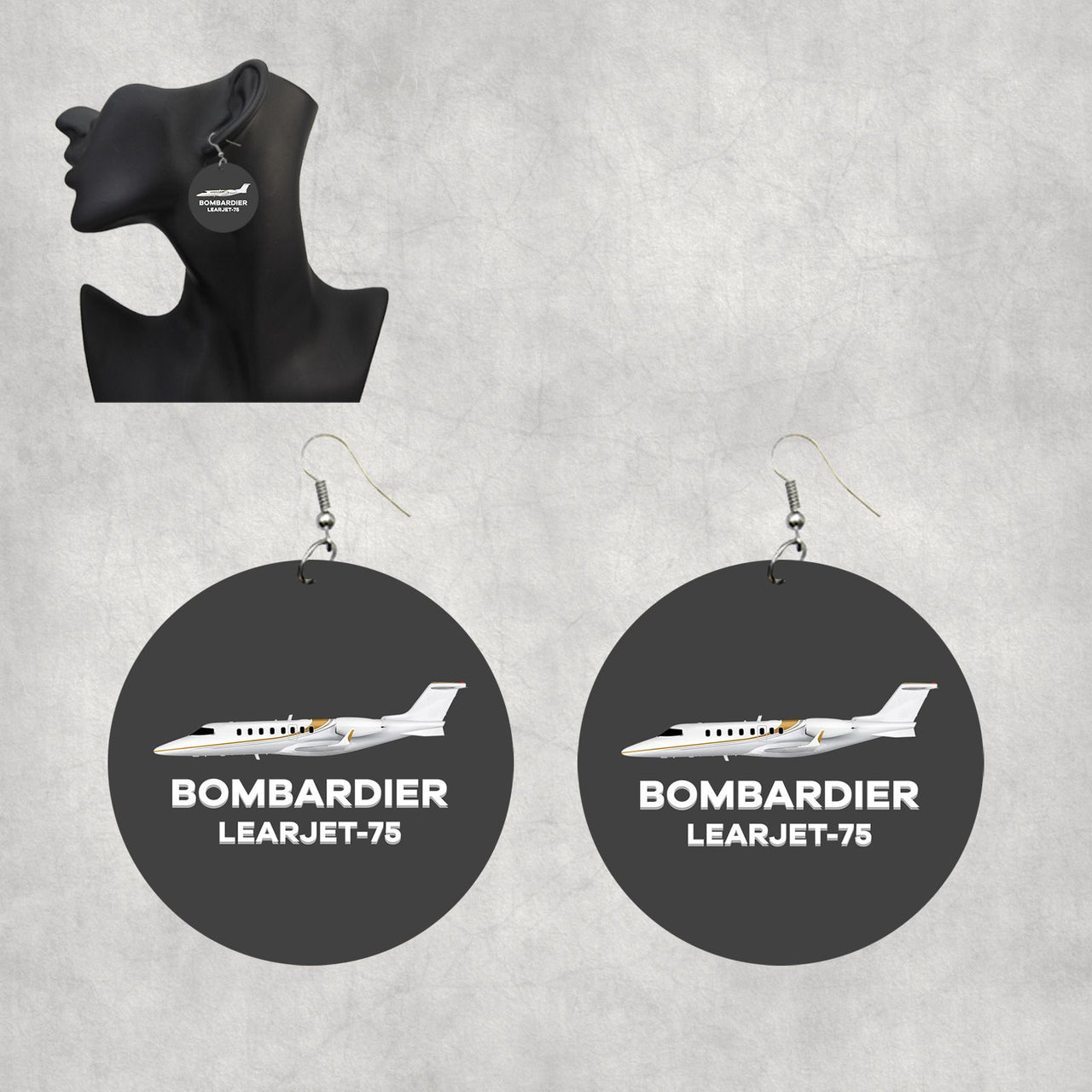 The Bombardier Learjet 75 Designed Wooden Drop Earrings