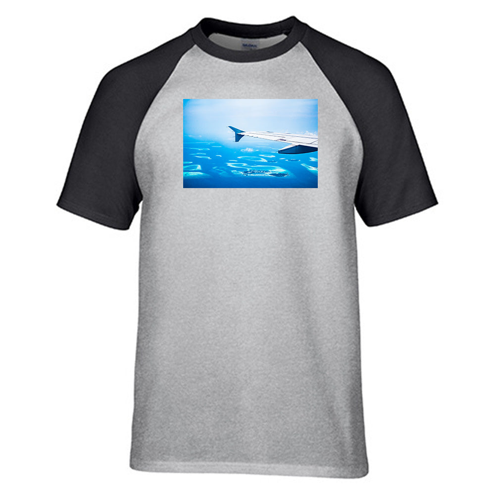 Outstanding View Through Airplane Wing Designed Raglan T-Shirts