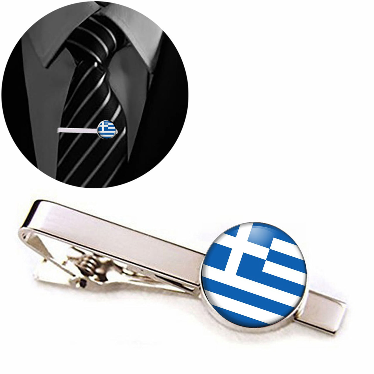 Greece Flag Designed Tie Clips