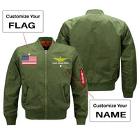 Thumbnail for Custom Flag & Name with Badge 3 Designed Pilot Jackets Pilot Eyes Store Green (Thin) S (US XXS) 