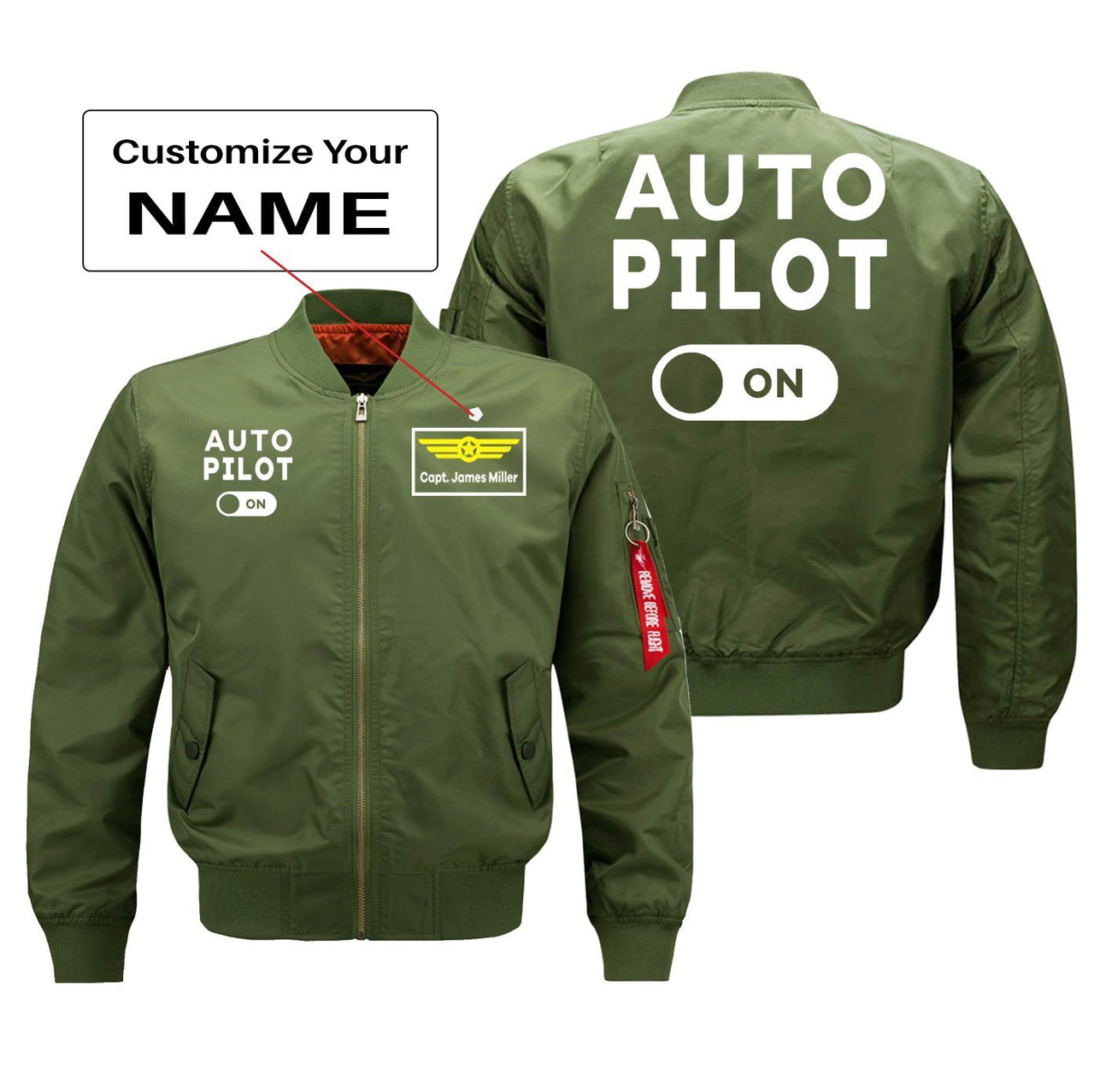 Auto Pilot ON Designed Pilot Jackets (Customizable) Pilot Eyes Store Green (Thin) + Name M (US XS) 