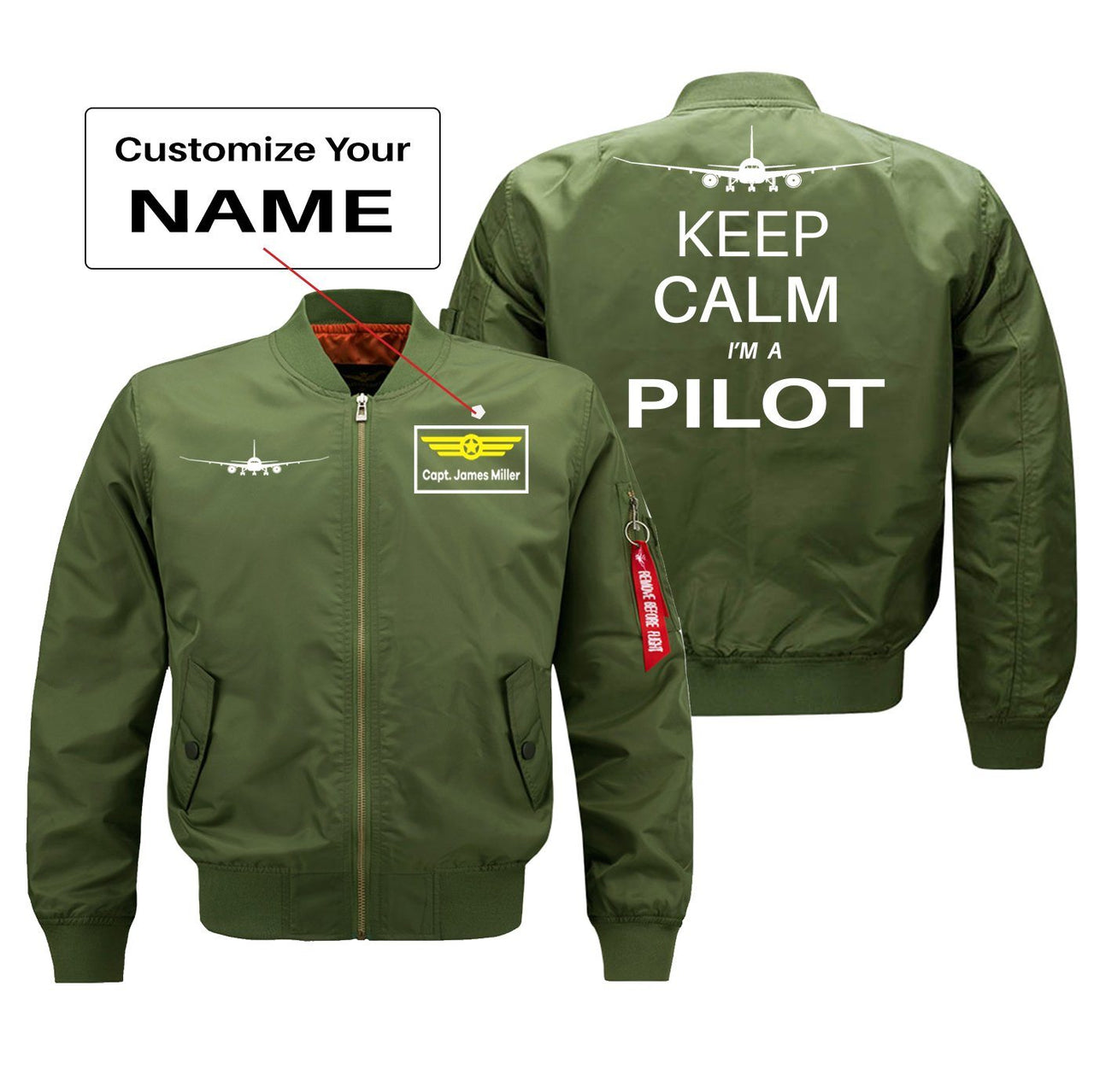 Keep Calm I'm a Pilot Designed Pilot Jackets (Customizable) Pilot Eyes Store Green (Thin) + Name M (US XS) 