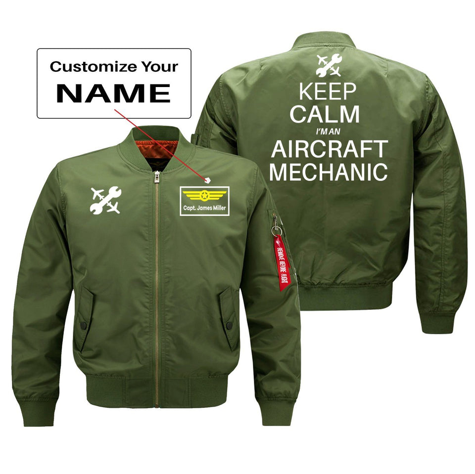 Keep Calm I'm an Aircraft Mechanic Designed Bomber Jackets (Customizable) Pilot Eyes Store Green (Thin) + Name M (US XS) 