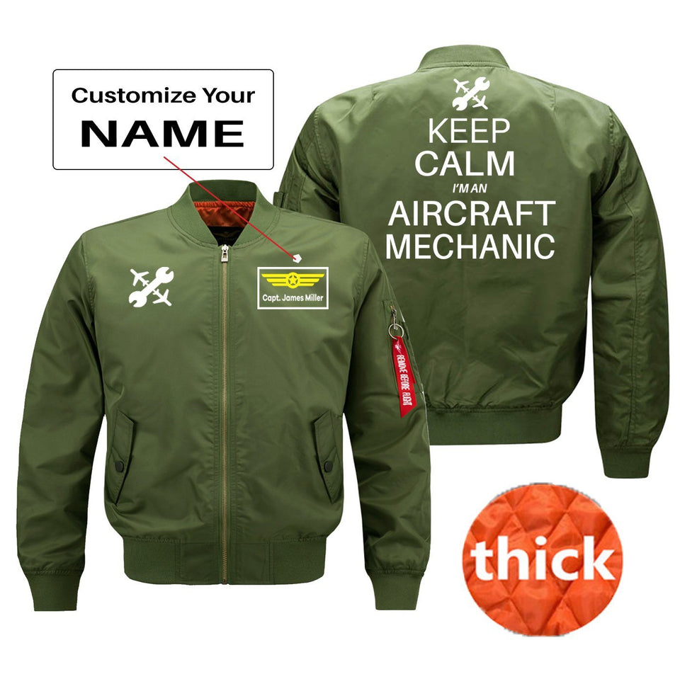 Keep Calm I'm an Aircraft Mechanic Designed Bomber Jackets (Customizable) Pilot Eyes Store Green (Thick) + Name M (US XS) 