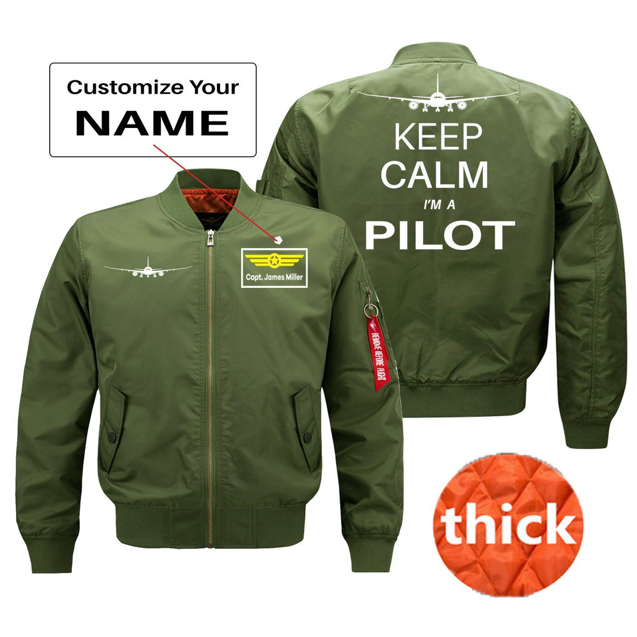 Keep Calm I'm a Pilot Designed Pilot Jackets (Customizable) Pilot Eyes Store Green (Thick) + Name M (US XS) 