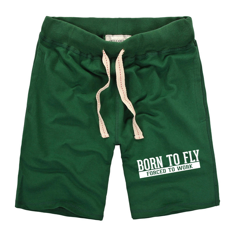 Born To Fly Forced To Work Designed Cotton Shorts