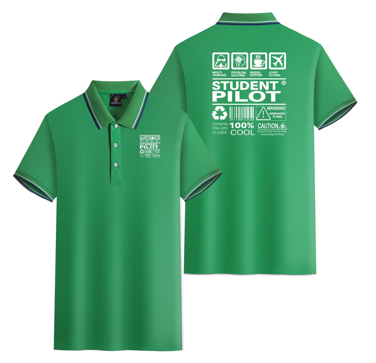 Student Pilot Label Designed Stylish Polo T-Shirts (Double-Side)