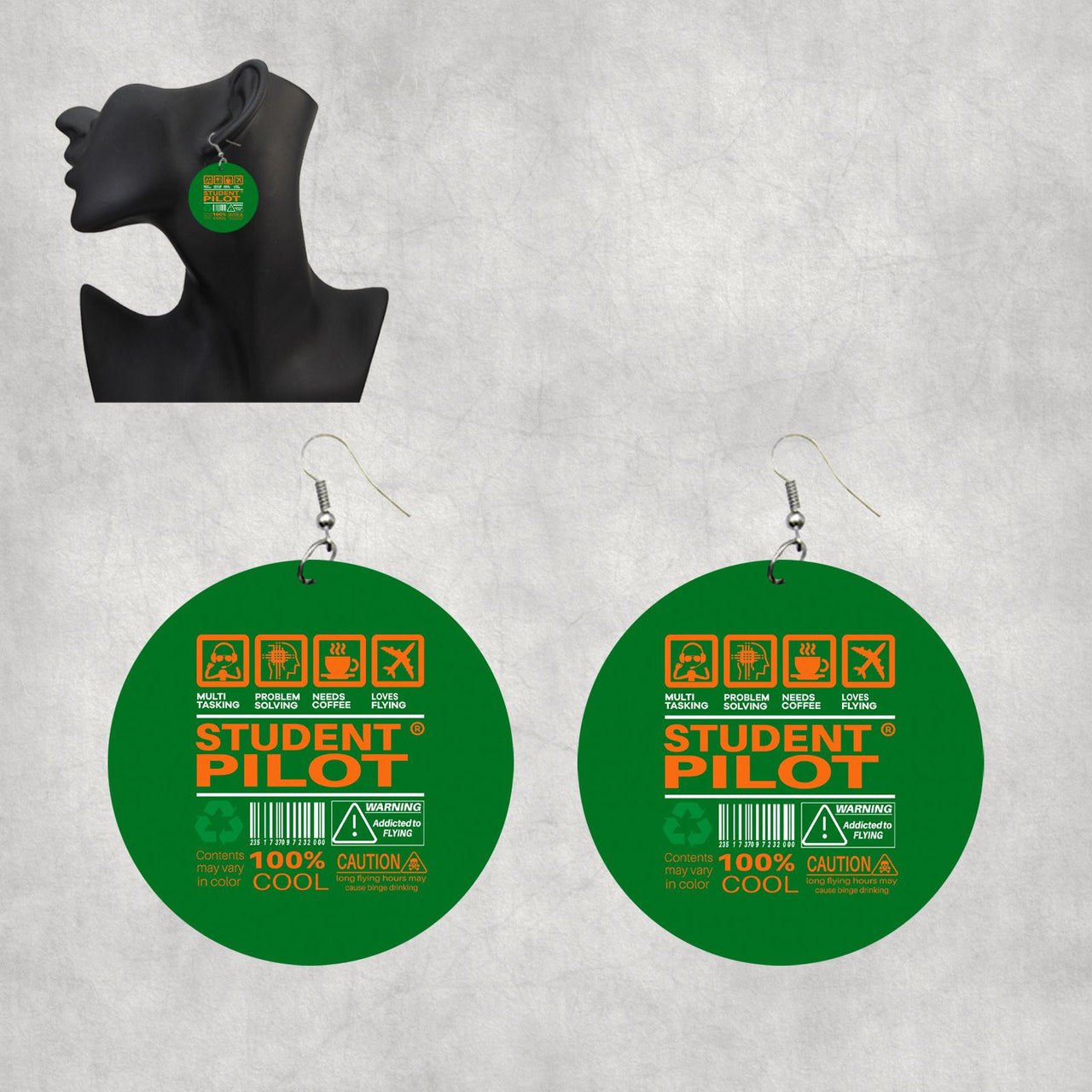 Student Pilot Label Designed Wooden Drop Earrings