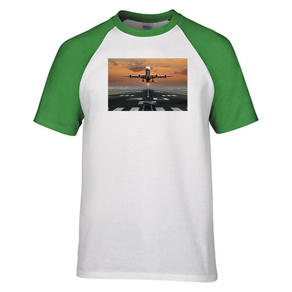 Aircraft Departing from RW30 Designed Raglan T-Shirts