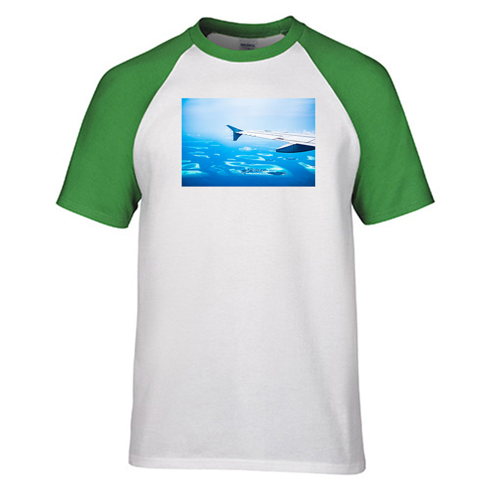 Outstanding View Through Airplane Wing Designed Raglan T-Shirts