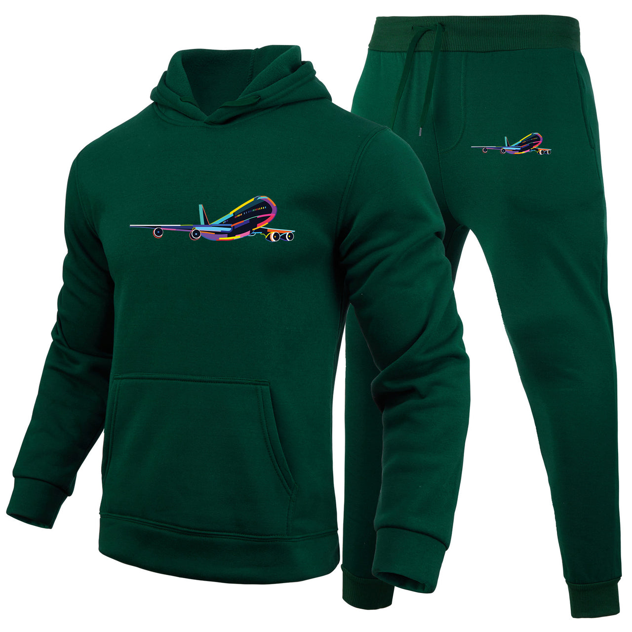 Multicolor Airplane Designed Hoodies & Sweatpants Set