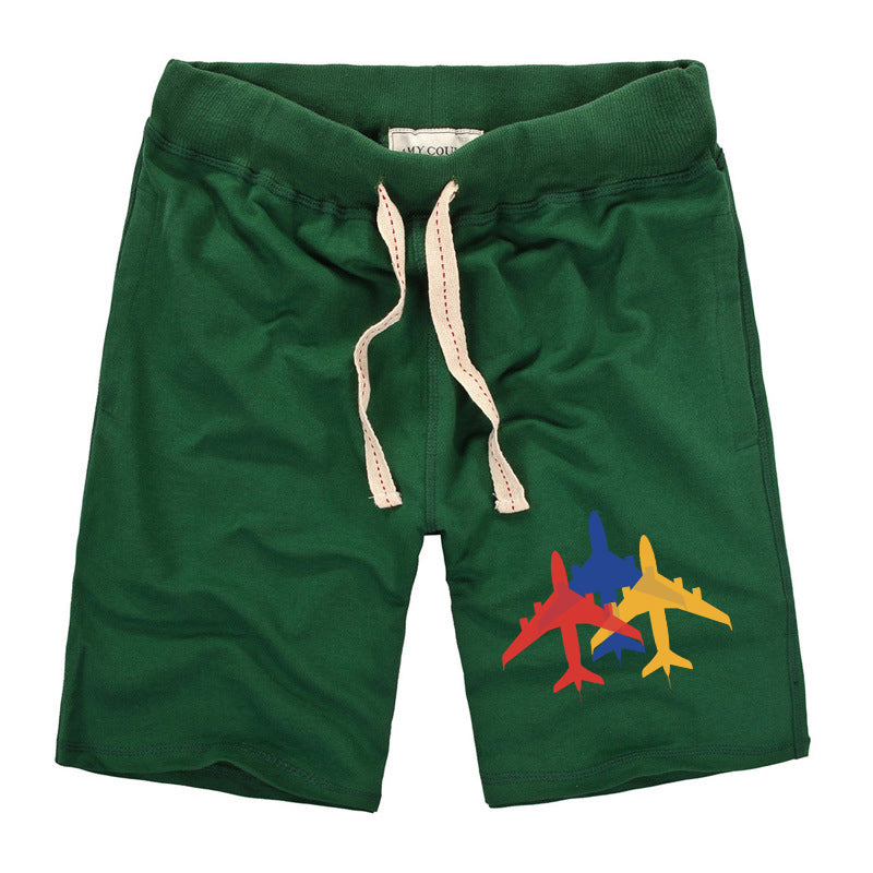 Colourful 3 Airplanes Designed Cotton Shorts