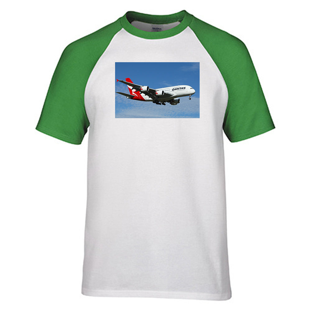 Landing Qantas A380 Designed Raglan T-Shirts