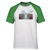 Thumbnail for Airplane Flying over Big Buildings Designed Raglan T-Shirts