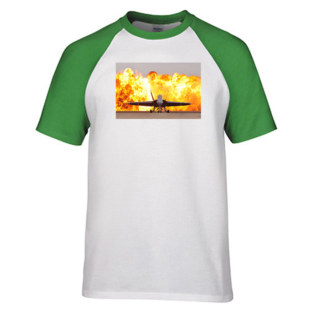 Face to Face with Air Force Jet & Flames Designed Raglan T-Shirts