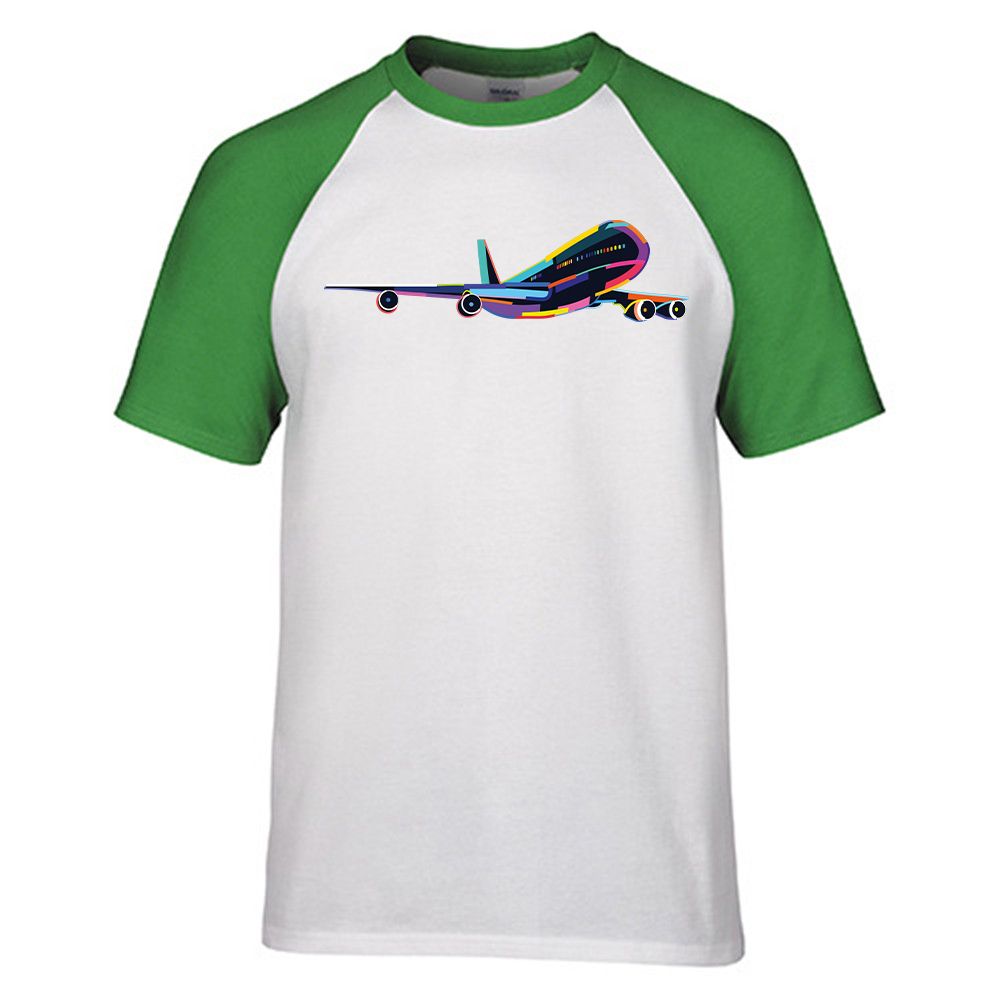 Multicolor Airplane Designed Raglan T-Shirts