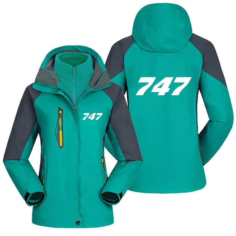 747 Flat Text Designed Thick "WOMEN" Skiing Jackets