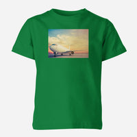 Thumbnail for Parked Aircraft During Sunset Designed Children T-Shirts