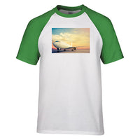 Thumbnail for Parked Aircraft During Sunset Designed Raglan T-Shirts