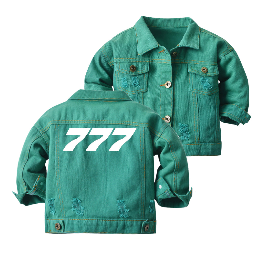 777 Flat Text Designed Children Denim Jackets
