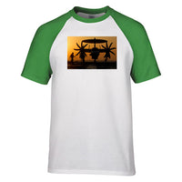 Thumbnail for Military Plane at Sunset Designed Raglan T-Shirts
