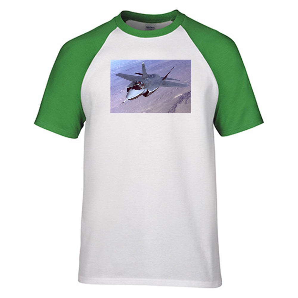 Fighter Jet 35 Captured in the Air Designed Raglan T-Shirts