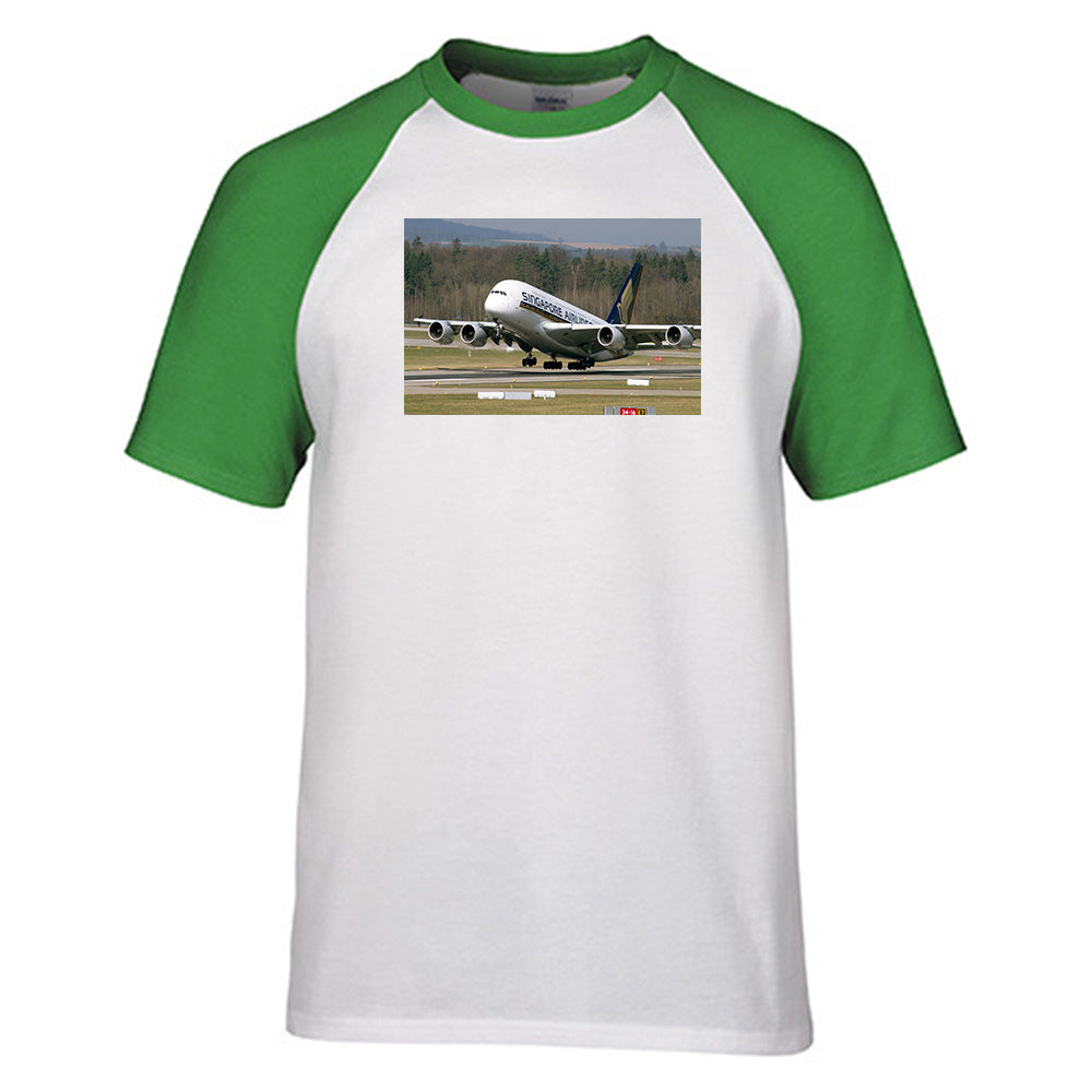 Departing Singapore Airlines A380 Designed Raglan T-Shirts