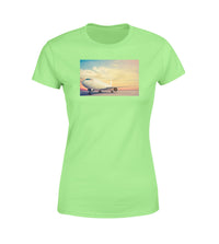 Thumbnail for Parked Aircraft During Sunset Designed Women T-Shirts
