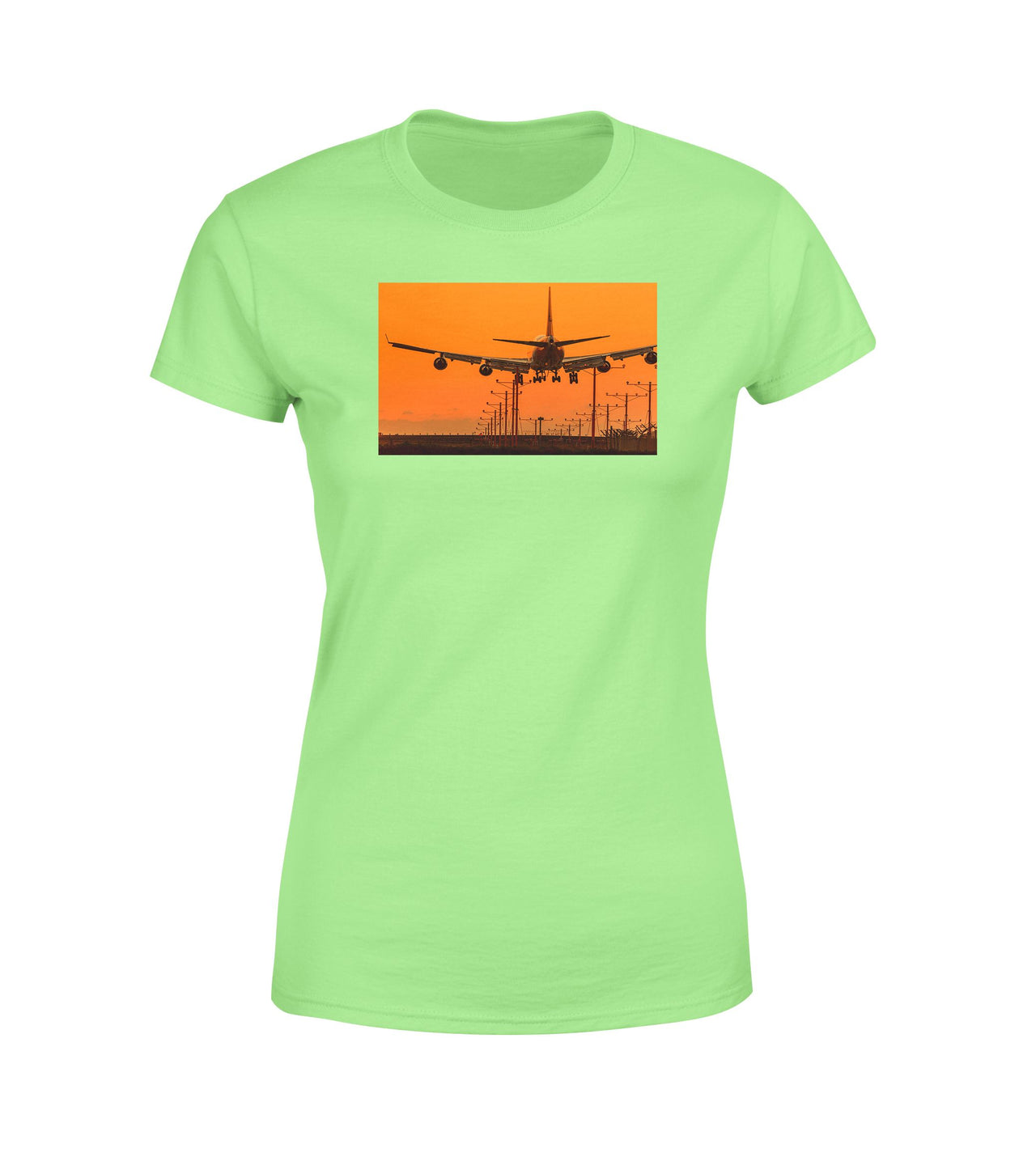Close up to Boeing 747 Landing at Sunset Designed Women T-Shirts