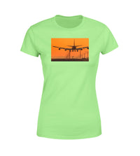 Thumbnail for Close up to Boeing 747 Landing at Sunset Designed Women T-Shirts