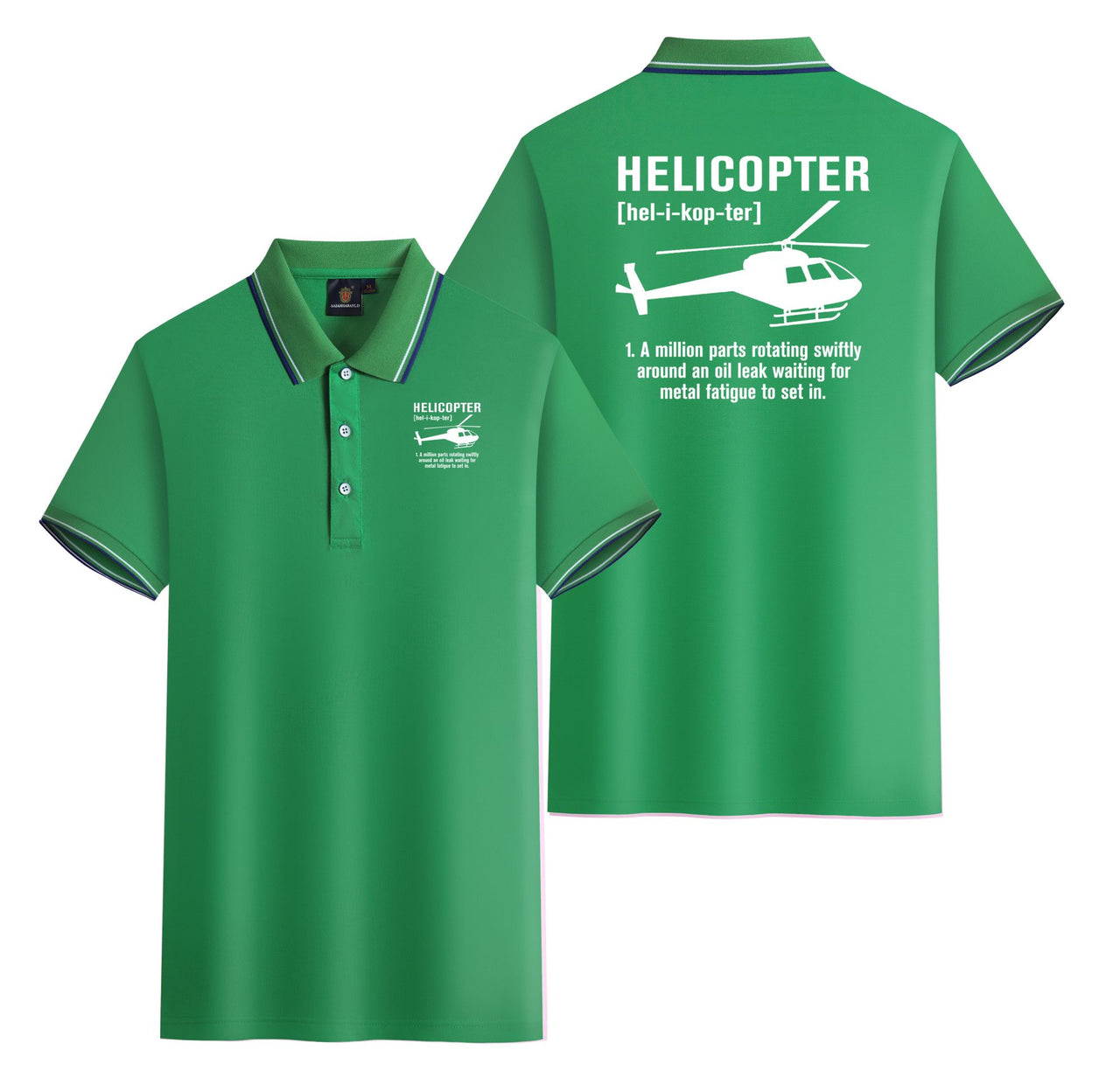 Helicopter [Noun] Designed Stylish Polo T-Shirts (Double-Side)