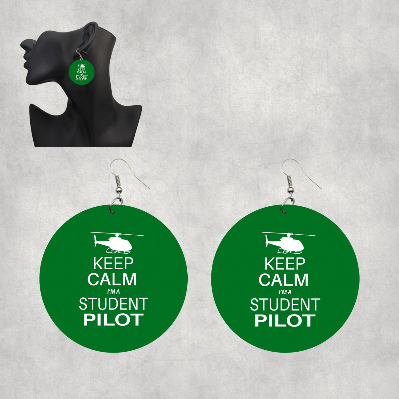 Student Pilot (Helicopter) Designed Wooden Drop Earrings
